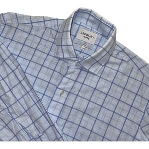 *Ledbury Men's 16.5 Long Sleeve Slim FIT Button Down Blue Dress Shirt-A
